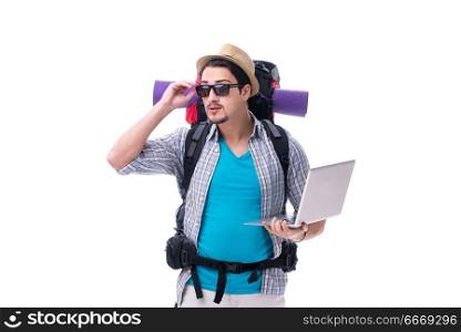 Tourist trying to find direction with laptop