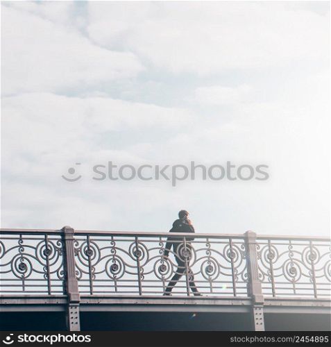 tourist walking on the bridge in Bilbao city, Spain, travel destinations