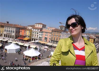 tourist woman in italian city verona