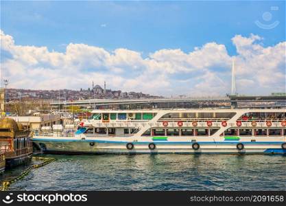 Touristic boat in Bosphorus harbour of Istanbul. Touristic boat in Istanbul
