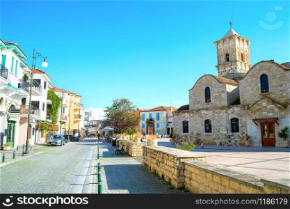 Touristic street in downtown with Church of Saint Lazarus, Larnaka,Cyprus