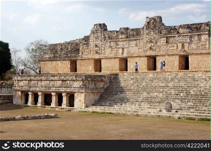 Tourists and temples in Uxmal, Mexico