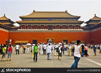 Tourists at a courtyard, Meridian Gate, Forbidden City, Beijing, China