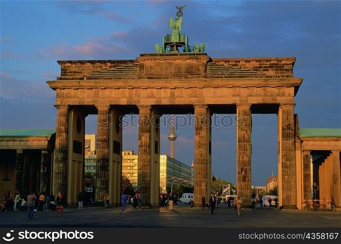 Tourists at a gate, Quadriga Statue, Brandenburg Gate, Berlin, Germany