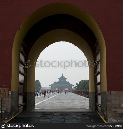 Tourists at a temple, Imperial Vault Of Heaven, Temple Of Heaven, Dongcheng, Beijing, China