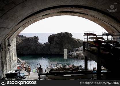Tourists at the seaside, Italian Riviera, La Spezia, Liguria, Italy