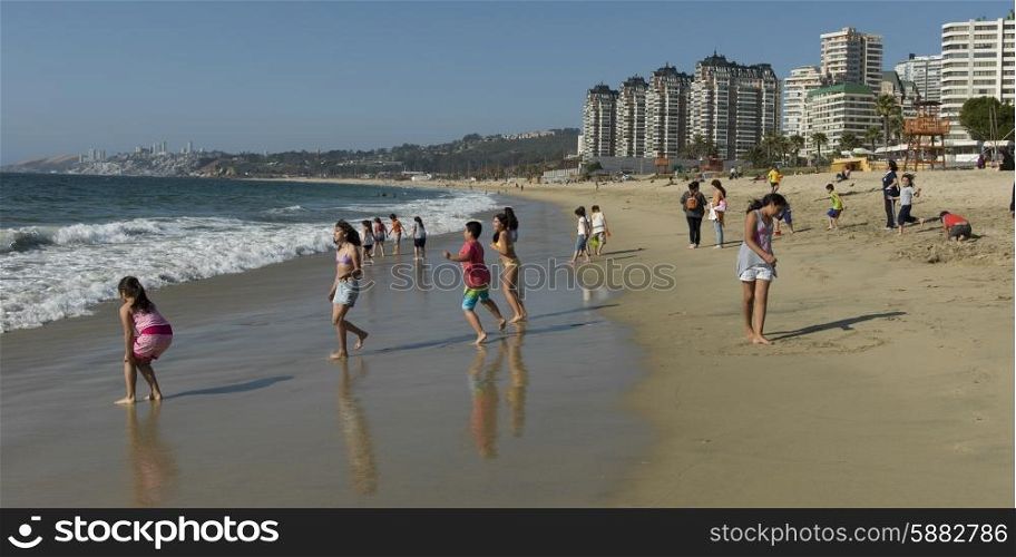 Tourists enjoying the beach, Vina Del Mar, Chile