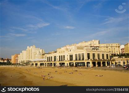 Tourists on the beach, Casino Municipal, Grande Plage, Biarritz, France