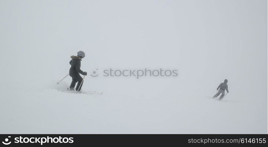 Tourists skiing, Whistler Blackcomb, Vancouver, British Columbia, Canada