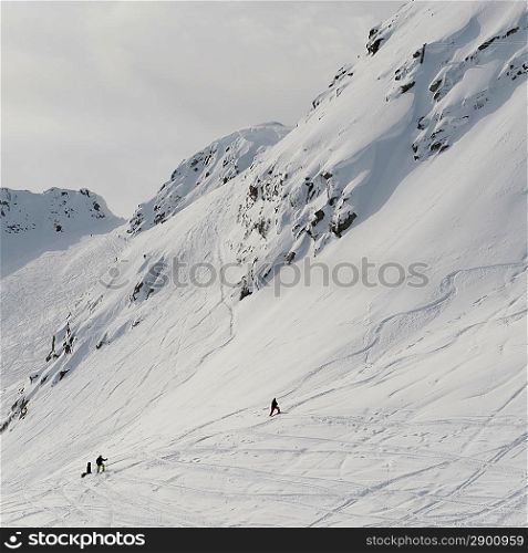 Tourists skiing, Whistler, British Columbia, Canada