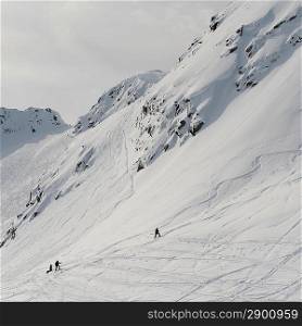 Tourists skiing, Whistler, British Columbia, Canada