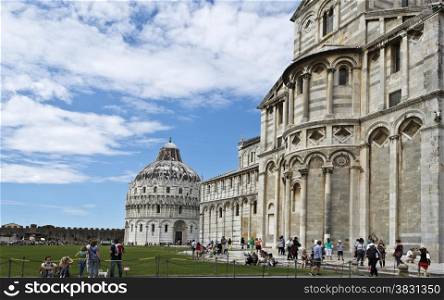 Tourists visiting the Pisa Cathedral Complex
