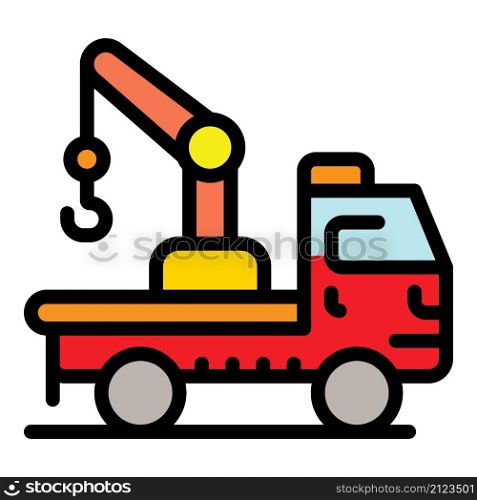 Tow truck icon. Outline tow truck vector icon color flat isolated. Tow truck icon color outline vector