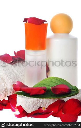 towel and accessories to bathing lie on table