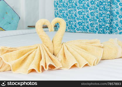 Towel folded in swan shape