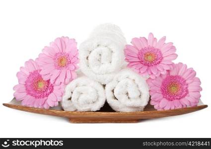 towels and flowers for spa isolated