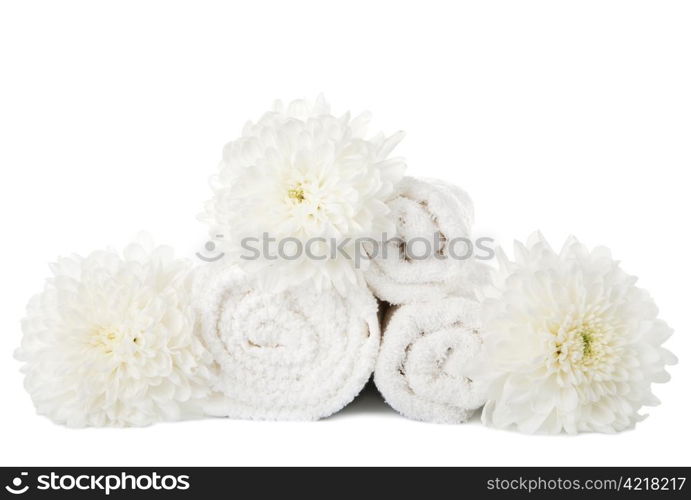 towels and flowers isolated