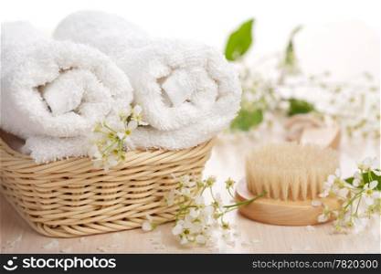 towels flowers and massage brush