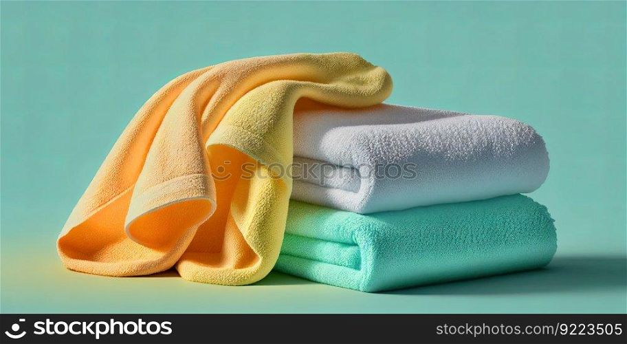 Towels on color background illustration. AI generative.