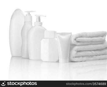 towels with tubes and bottles
