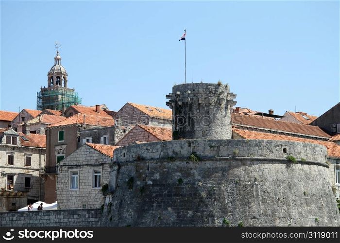 Tower and buildings in Korchula, Croatia