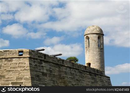 Tower and details of walls of Castillo de San Marcos in St Augustine Florida FL