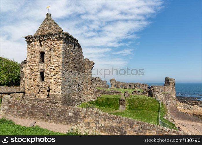 Tower and ruin of medieval castle near North Sea in St Andrews, Scotland. Tower and ruin of medieval castle in St Andrews, Scotland