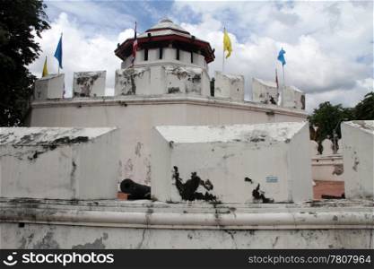 tower and walls of Phra Sumen fort in Bangkok, Thailand