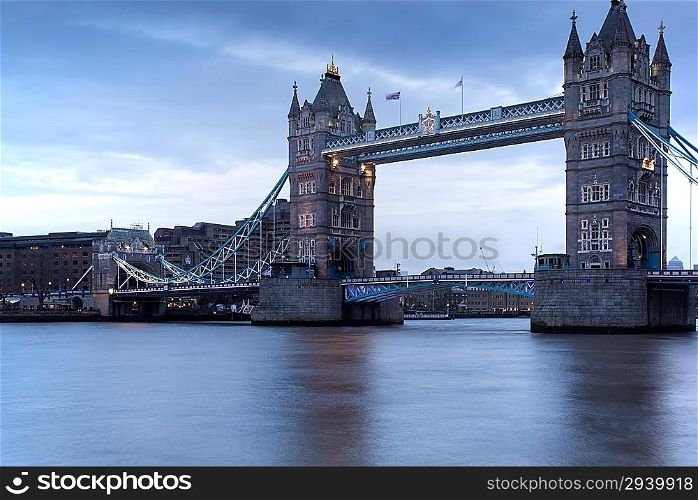 Tower Bridge against stormy sky