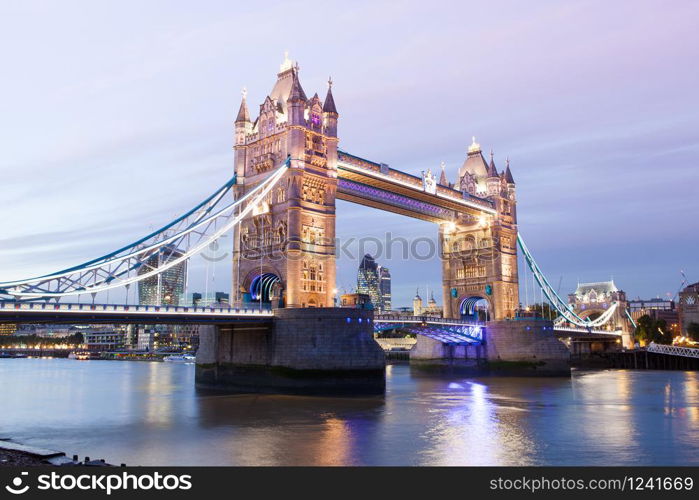 Tower Bridge at night twilight London, England, UK