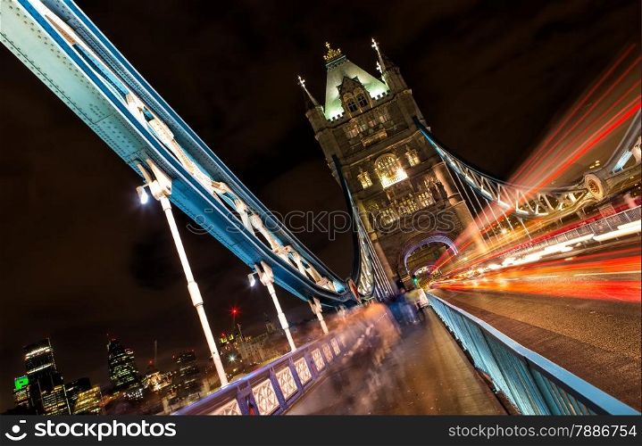 Tower Bridge (built 1886-1894) is a combined bascule and suspension bridge in London which crosses the River Thames.