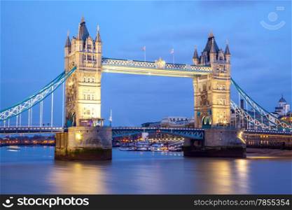 Tower Bridge England United Kingdom at Night, Fish Eye Perspective