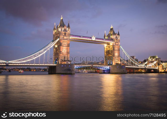 Tower bridge in London at night