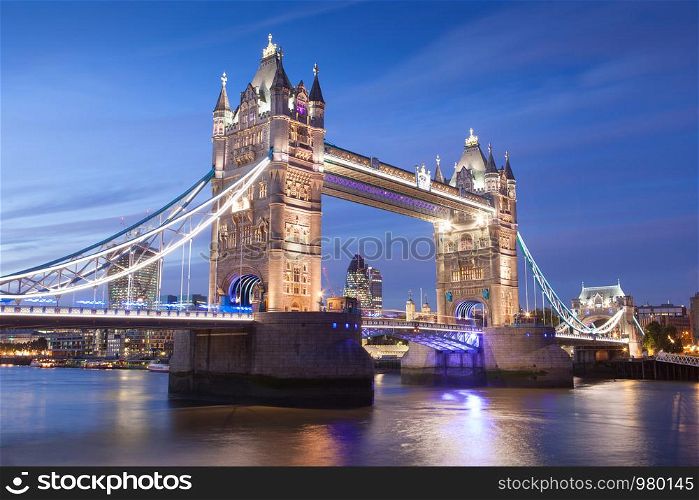 Tower bridge in London at night