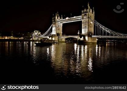 Tower Bridge in London, England at night