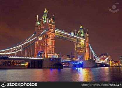 Tower bridge in London UK by night