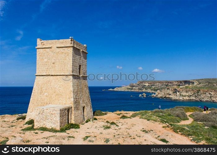 tower in Malta. typical watchtower military purposes on the coasts of Malta