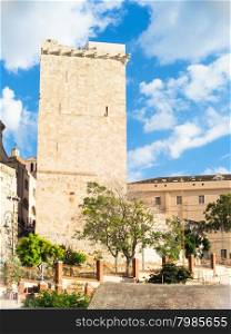 "tower medieval elephant. Particular of historical district of Cagliari "Castello""