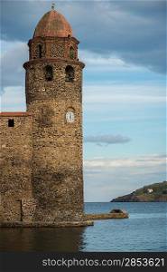 Tower of church Notre-Dame-des-Anges in Collioure, France