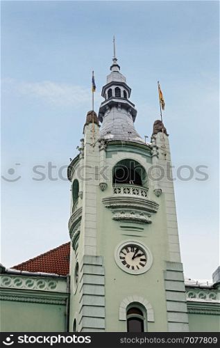 Tower of city hall in Mukachevo, Western Ukraine
