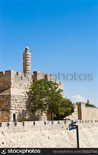 Tower of David and Ancient Walls Surrounding Old City of Jerusalem