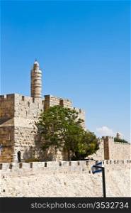 Tower of David and Ancient Walls Surrounding Old City of Jerusalem