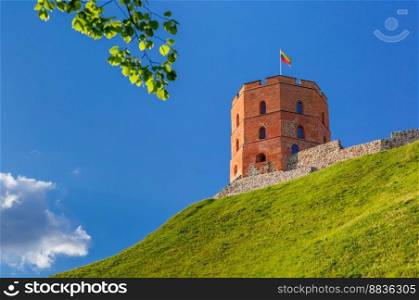 Tower of Gediminas in the summer morning In Vilnius, Lithuania.. Gediminas Tower in Vilnius, Lithuania