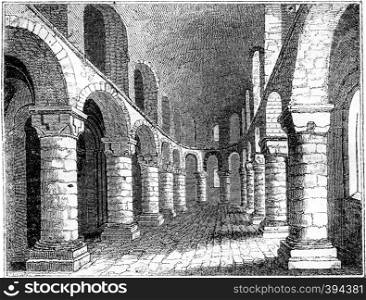Tower of London, Inside the chapel of the White Tower, vintage engraved illustration. Colorful History of England, 1837.