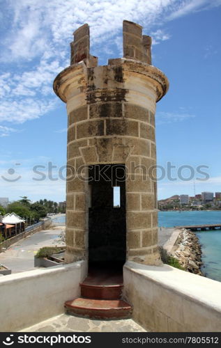 Tower of old fortress on the coast in Pampatar, Venezuela