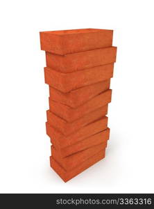 Tower of orange bricks isolated on white background