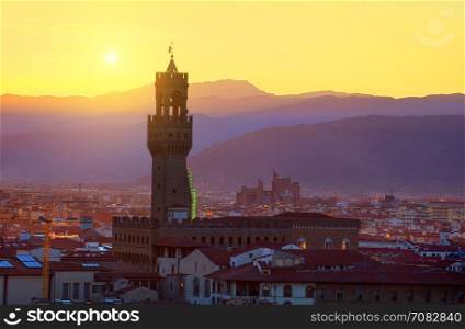 Tower of Palazzo Vecchio and landscape of Florence, Italy