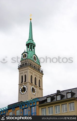 Tower of St. Peter Church in Center of Munich