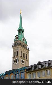 Tower of St. Peter Church in Center of Munich