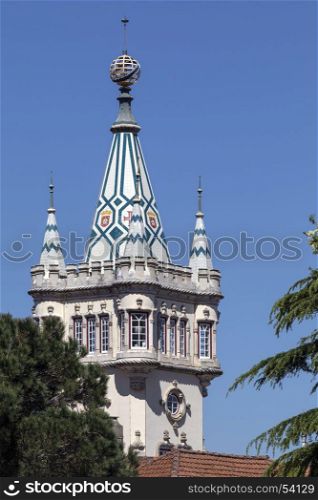 Tower of the Municipal Building of Sintra, near Lisbon in Portugal. Built to house the local civic administration.